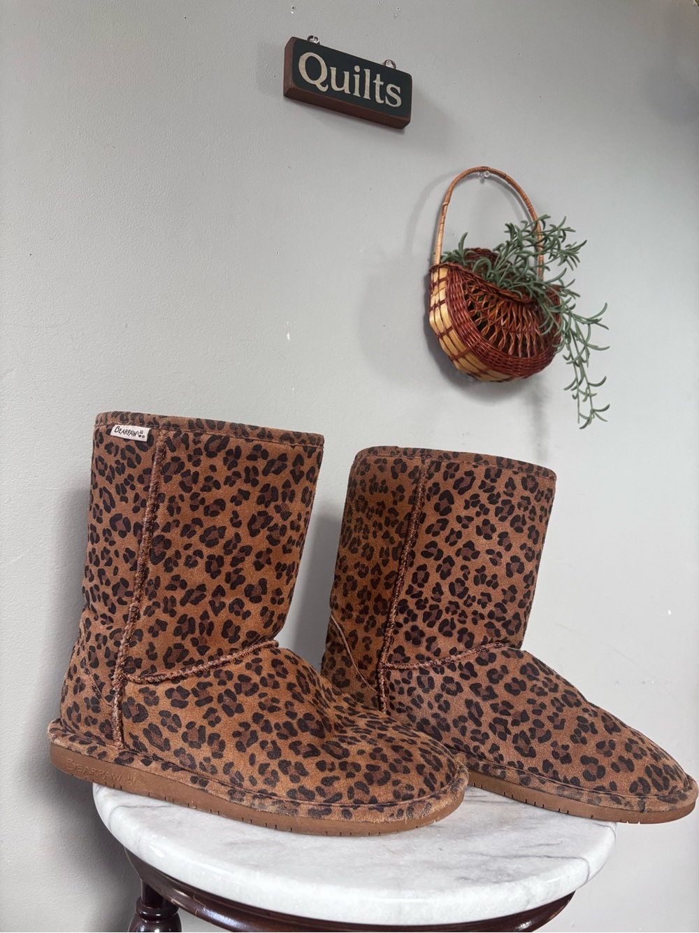 BearPaw Cheetah Print Suede Boots - Brown/Black- Womens 10